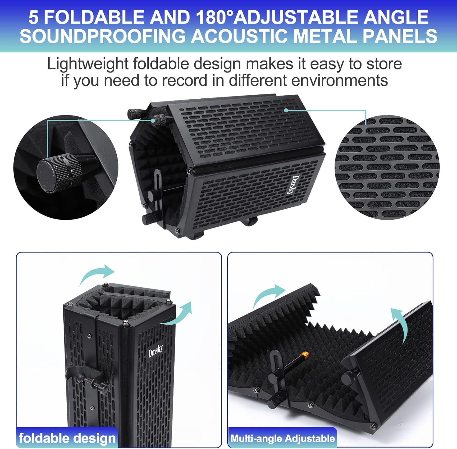 Dmsky Microphone Isolation Shield with Pop Filter & Tripod Stand, Foldable Mic Shield with Triple Sound Insulation, High Density Mic Sound Shield for Recording Studio, Podcasts, Singing, Broadcasting